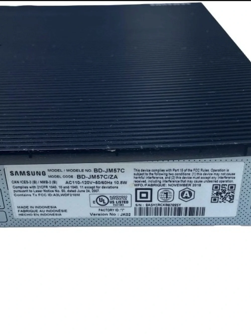 Samsung BD-JM57C Blu-Ray Player Curved WiFi/Ethernet Black - No Remote -Tested